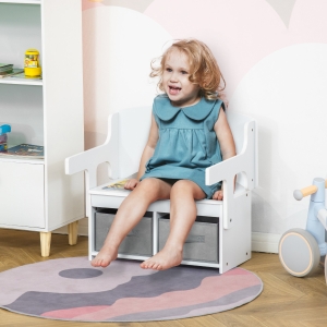 Qaba Kids Chair Convertible Desk Children Activity Bench Furniture with Storage Bin for Boy & Girl 2-5 Years Old White