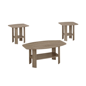 Monarch 3 Piece Contemporary Shelved Wood-Look Coffee Table / Two Matching End Tables Set - Dark Taupe