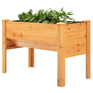 Outsunny 4' x 2' x 3' Raised Garden Bed Planter Box with Natural Fir Wood, Unique Funnel Design & Tool Hooks