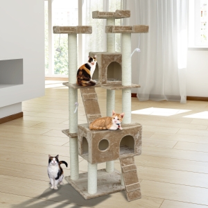 PawHut 71-Inch Cat Tree Furniture Pet Tower House with Scratch Post and Condo, Beige