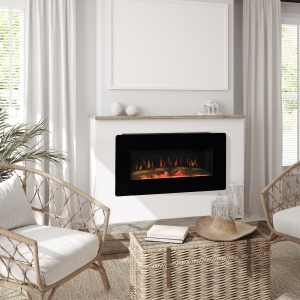 HOMCOM Electric Wall-Mounted Fireplace Heater with Adjustable Flame Effect, Remote Control, Timer, 1400W, Black