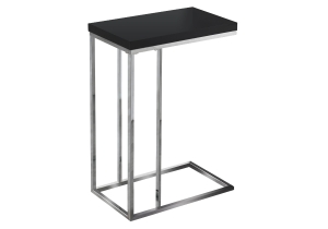 Monarch 25" Contemporary Chrome Metal Base C-Shaped Side Accent Table - Glossy Black Finish
