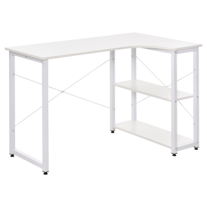 HOMCOM L-Shaped Computer Desk Home Office Corner Desk Study Workstation Table with with Wide Desktop, 2 Side Shelves, Steel Frame, White