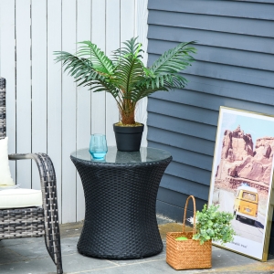 Outsunny 2FT Artificial Palm Tree Fake Tropical Tree 8 Leaves Imitation Leaf Faux Decorative Plant in Nursery Pot for Indoor Outdoor Decor