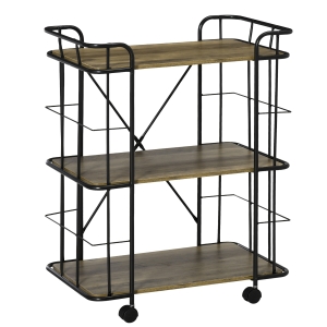 HOMCOM 32" Utility Kitchen Cart Rolling Serving Trolley w/ 3 Storage Shelves, Natural