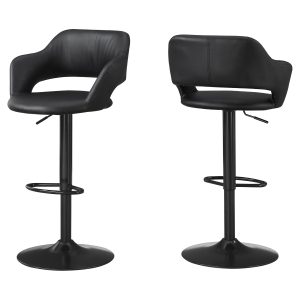 Monarch Contemporary PU Leather Curved Seat Back Hydraulic Lift Swivel Barstool Chair - Black Finish