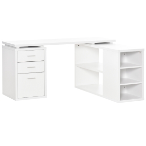HOMCOM Home Office L-Shaped Computer Desk Workstation w/ Shelves & File Cabinet, White