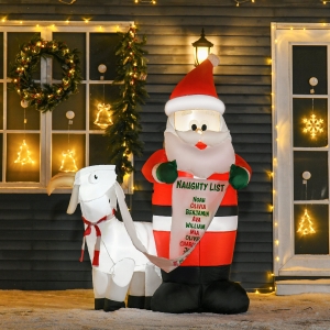 HOMCOM 6ft Christmas Outdoor Inflatables Santa Claus with Goat Blow Up Yard Decoration with Built-in LED Lights for Holiday Party Xmas Garden