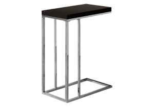 Monarch 25" Contemporary Wood Grain-Like Chrome Metal Base C-Shaped Side Accent Table - Cappuccino Brown Finish
