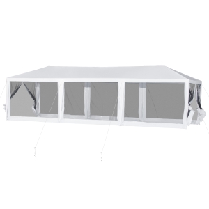Outsunny 10' x 30' Easy Open Gazebo Canopy Wedding Party Tent with 8 Removable Mesh Side Walls - White