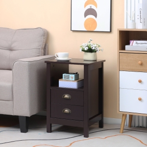 HOMCOM Modern End Table with 2 Drawers and Storage Shelf, Accent Sofa Side Table for Living Room, Coffee