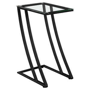 Monarch 24" Contemporary Tempered Glass Top Z-Shaped Metal Frame Accent Side End Table - Black Finish