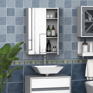 HOMCOM Wall Mount Bathroom Medicine Cabinet with Mirror, Storage Organizer with Adjustable Shelf, Double Door Cupboard, White