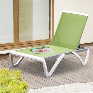 Outsunny Portable Outdoor Chaise Patio Lounge Chair, with 5-Level Adjustable Back Wheels Breathable Texteline, Green