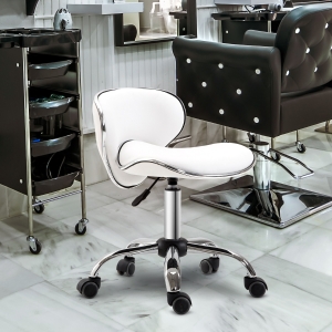 HOMCOM Adjustable Massage Stool Spa Beauty Salon Chair 360 Degrees Swivel Gas Lift PU Leather White