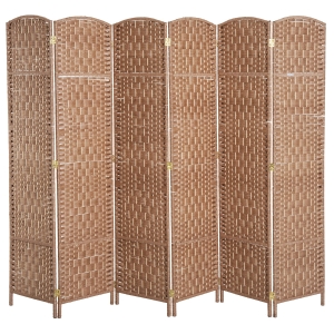 HomCom 6' Wicker Weave 6 Panel Room Divider Privacy Screen - Natural Blonde Wood