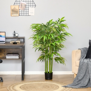 HOMCOM 4.5FT Artificial Bamboo Tree Faux Decorative Plant in Nursery Pot for Indoor Outdoor Décor