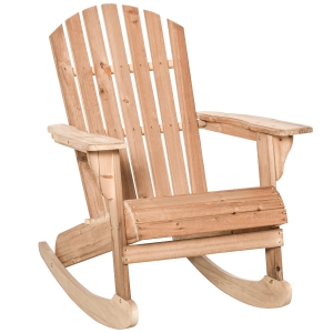 Outsunny Wooden Adirondack Rocking Chair with Slatted Wooden Design, Fanned Back, & Classic Rustic Style, Teak
