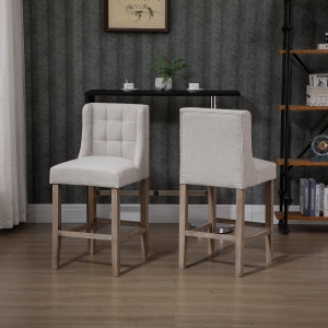 HOMCOM Modern Counter Bar Stools Tufted Upholstered Counter Chairs Set of 2 for Kitchen, Beige