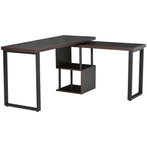 HOMCOM 55" 360° Rotating Corner L-Shaped Computer Desk with Storage Shelves, Home Office Study Writing Workstation Modern Space-Saving Design, Coffee