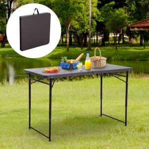 Outsunny 4ft Outdoor Folding Camping Table Height Adjustable Garden Backyards Black and Coffee