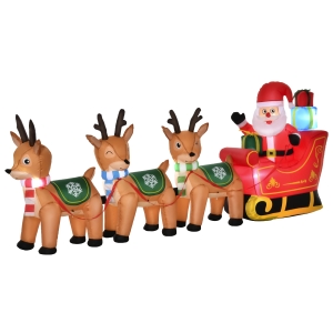 HOMCOM 10.5ft Long Santa Claus on Sleigh with 3 Reindeer Lighted Christmas Inflatable, LED Outdoor Holiday Yard Blow Up Decoration