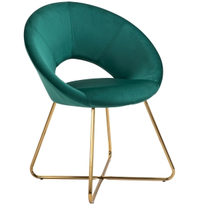HOMCOM Velvet Dining Chair Open Curved Mid-Back Modern Upholstered Accent Chair with Gold Plating Base for Living Room/Office/Reception - Green
