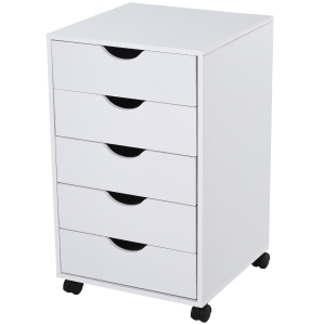 HomCom 5 Drawer Storage Organizer Filing Cabinet with Nordic Minimalist Modern Style & Caster Wheels for Mobility - White