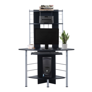 HOMCOM 62" Arch Corner Computer Desk with Printer Hutch and Storage Shelf - Black