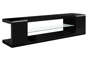 Monarch 60" Modern High Glossy Finish Tempered Glass Storage Shelf with Open Concept Storage TV Console Stand - Black