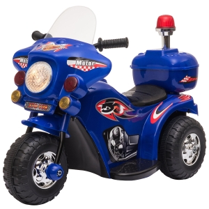 Aosom Ride-on Electric Motorcycle for Kids with Music & Horn Buttons, Stable 3-Wheel Design, & Rear Storage Space - Blue