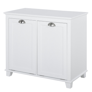 HOMCOM Laundry Room Organization and Storage Cabinet Freestanding Furniture with 2 Tilt Out Hamper Design - White