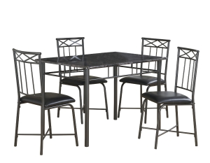 Monarch 5 Piece 47" Rectangular Marble-Look Metal Framed Table and Chairs Modern Dining Set - Grey