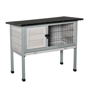 PawHut Large Elevated Rabbit Hutch with Hinged Asphalt Roof, Removable Tray and Made of Fir Wood - Indoor/Outdoor
