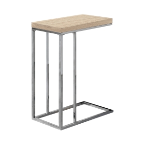 Monarch 25" Contemporary Chrome Metal Base C-Shaped Side Accent Table - Natural Wood Grain-Look Finish