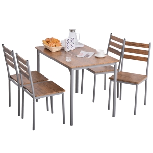 HOMCOM Modern 5-Piece Wooden Dining Kitchen table set 1 Table 4 Chairs Metal legs - Brown