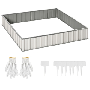 Outsunny Metal Raised Garden Bed No Bottom DIY Large Steel Planter Box w/ Gloves