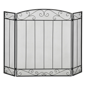 HOMCOM 3-Panel Folding Fireplace Screen, Home Steel Fire Spark Guard for Wood Burning with Decorative Vine Pattern, 41.25" x 31.75", Black