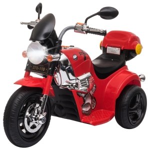 Aosom Ride-on Electric Motorcycle for Kids with Music & Horn Buttons, Stable 3-Wheel Design, & Rear Storage Space - Red