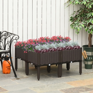 Outsunny 4-piece Raised Garden Bed PP Raised Flower Bed Plant Stand Stackable Vegetable Herb Grow Box