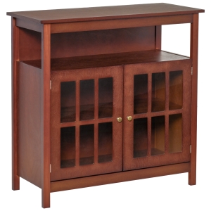 HOMCOM Kitchen Sideboard, Storage Buffet Cabinet with Open Shelf, Glass Door Cabinet and Adjustable Shelf for Living Room, Dining Room, Cherry