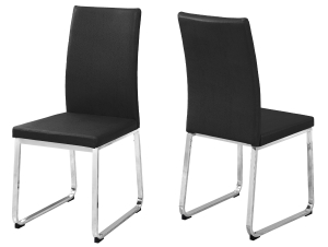 Monarch 2 Piece PU Leather Chrome Metal Legged Modern Parson Dining Chair Set - Black