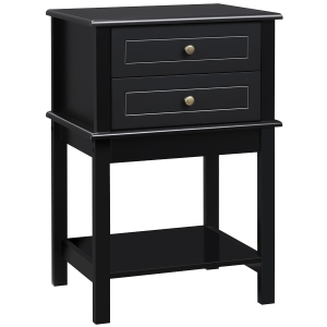 HOMCOM Modern Sofa Side Table with 2 Storage Drawers, End Table with Bottom Shelf for Living Room, Bedroom, Black