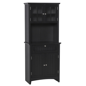HOMCOM Kitchen Buffet Hutch Wooden Storage Cabinet with Framed Glass Door, Drawer and Microwave Space, Black