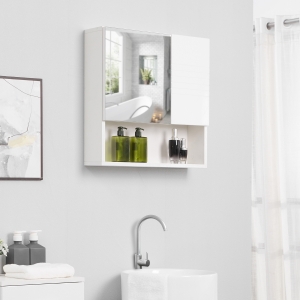 kleankin 21Inche x 6 Inch Medicine Cabinet, Bathroom Wall Cabinet, Storage Organizer with Mirror Door, Adjustable Shelf, White