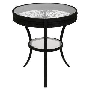Monarch 22" Round 2-Tier Metal Wheel Spoke Design Accent Side Table - Hammered Black Finish