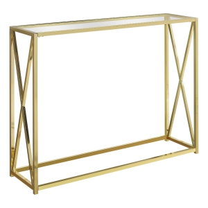 Monarch 42" Contemporary Tempered Glass Accent Hall Sofa Console Table with X-Design Metal Base - Gold