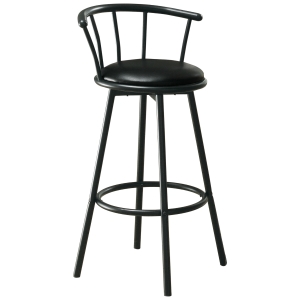 Monarch 2 Piece Contemporary PU Leather Seat Mid-Back Metal Framed Swivel Barstool Chair Set - Black Finish