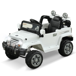 Aosom 12V Kids Jeep Ride On Car with Remote Control Speeds Lights MP3 LCD Power Indicator Adjustable Speed 3-8 Years Old - White
