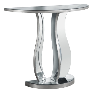 Monarch 36" Contemporary Mirrored Accent Hall Sofa Console Table with Geometric Inspired Rounded Top and Legs - Brushed Silver